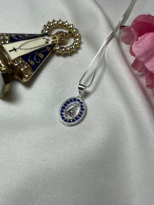 Colar Nossa Senhora Aparecida Cravejado Prata