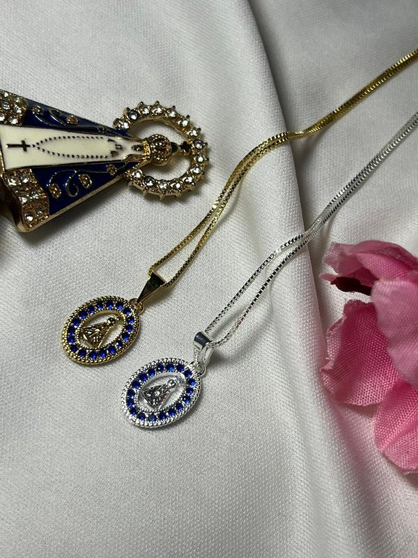 Colar Nossa Senhora Aparecida Cravejado Ouro